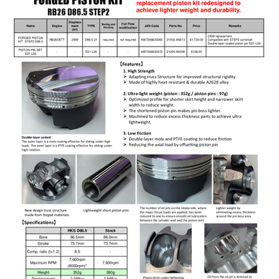 HKS Lightweight Short Piston Pin Set D21 L56