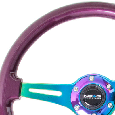 NRG Classic Wood Grain Steering Wheel (350mm) Purple Pearl Paint w/Neochrome 3-Spoke Center