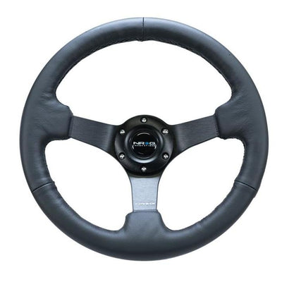 NRG Reinforced Steering Wheel (330mm/ 3in. Deep) Sport Leather Racing/ 4mm Matte Black Spoke