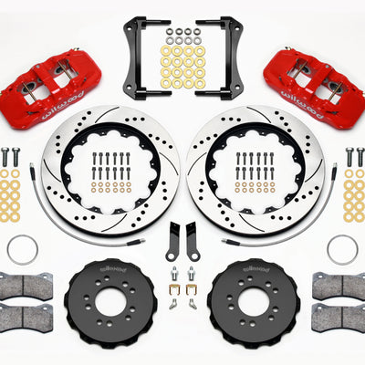 Wilwood AERO6 Front Hat Kit 14.00 Drilled Red 2005-2014 Mustang w/ BMR Suspn. w/Lines