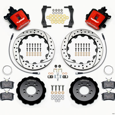 Wilwood Combination Parking Brake Rear Kit 12.88in Drilled Red 2013-Up Ford Focus ST w/ Lines