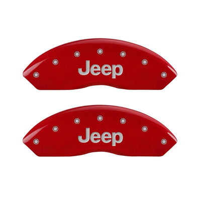 MGP 4 Caliper Covers Engraved Front JEEP Engraved Rear JEEP Grill logo Red finish silver ch
