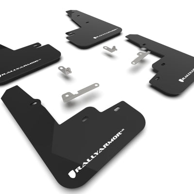 Rally Armor 21-25 Ford Mustang Mach-E/GT/Rally Black Mud Flap w/White Logo