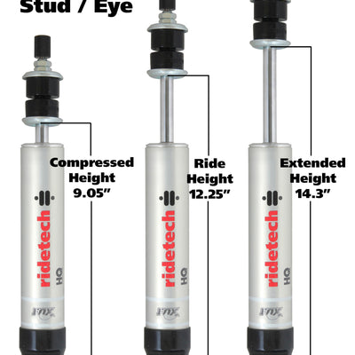 Ridetech HQ Series Shock Absorber Single Adjustable 5.25in Stroke Eye/Stud Mounting 9.05in x 14.3in