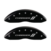 MGP 4 Caliper Covers Engraved Front & Rear With stripes/Charger Black finish silver ch