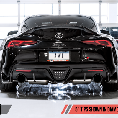 AWE 2020 Toyota Supra A90 Resonated Track Edition Exhaust - 5in Diamond Black Tips