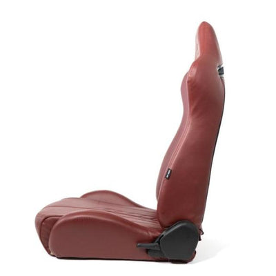 NRG Reclinable Sport Seats (Pair) The Arrow Maroon Vinyl w/ Pressed NRG logo w/ Maroon Stitch