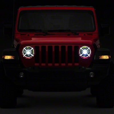 Raxiom 18-22 Jeep Wrangler JL/ JT 9-Inch LED Headlights w/ DRL and Halo- Black Housing (Clear Lens)