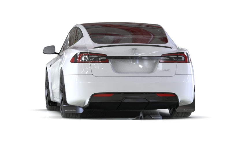 Rally Armor 21-26 Tesla Model S / S Plaid Black UR Mud Flap w/White Logo