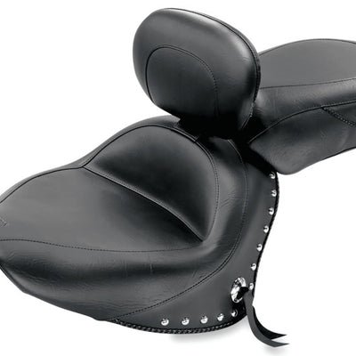 Mustang 07-17 Yamaha V-Star 1300,1300 Tourer Wide 2PC Seat w/ Driver Backrest Studs- Black