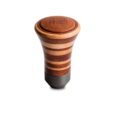 Momo Trofeo Heritage Shift Knob - Tall Wood, Layered Mahogany and Beechwood, Leather Insert Top