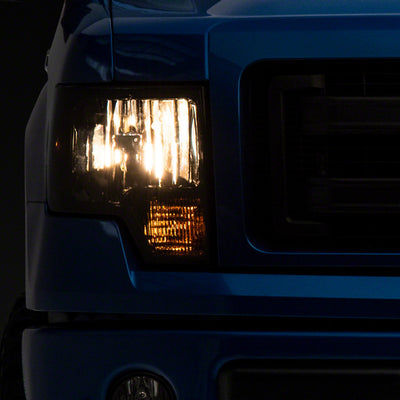 Raxiom 09-14 Ford F-150 Axial OEM Style Rep Headlights- Chrome Housing- SmokedLens