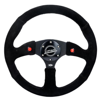 NRG Reinforced Steering Wheel (350mm/ 2.5in. Deep) Sport Suede Racing/ 4mm Matte Black Spoke