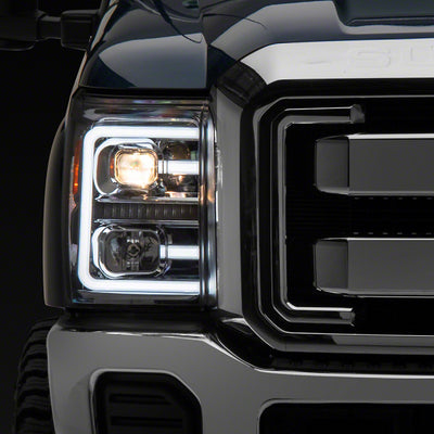 Raxiom 11-16 Ford F-250 Super Duty LED Projector Headlights - Chrome Housing (Clear Lens)
