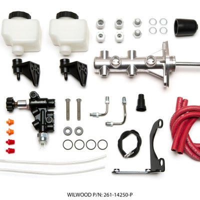 Wilwood Tandem Remote M/C Kit w L/H Brkt & Prop Valve - 15/16in Bore Ball Burnished-W/Pushrod