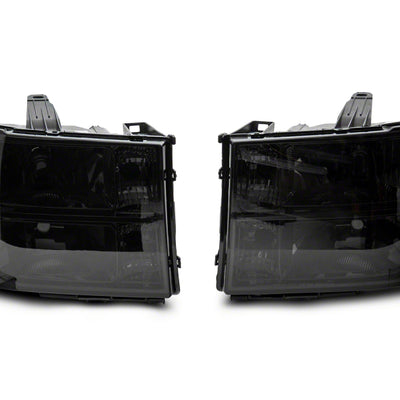 Raxiom 07-14 GMC Sierra 1500/2500 HD/3500 HD Axial OEM Rep Headlights- Chrome Housing- Smoked Lens