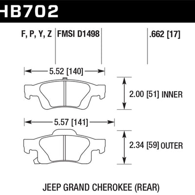 Hawk 11-12 Dodge Durango / 11-12 Jeep Grand Cherokee LTS Rear Street Brake Pads