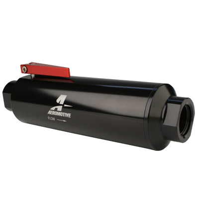 Aeromotive In-Line AN-12 Filter w/Shutoff Valve 100 Micron SS Element - Black Anodize Finish