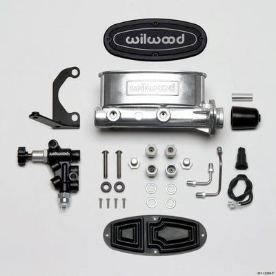 Wilwood HV Tandem M/C Kit w L/H Bracket & Prop Valve - 1in Bore Ball Burnished