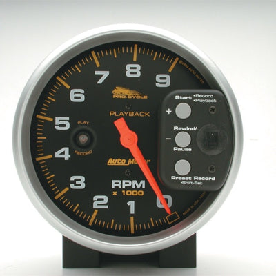 Autometer Pro-Cycle Gauge Tach 5in 9K Rpm Pedestal W/ Rpm Playback Black