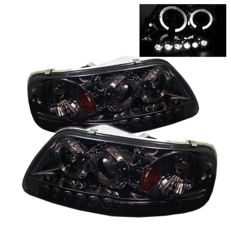 Spyder Ford F150 97-03 Projector - LED Halo Amber Reflector LED Smke PRO-YD-FF15097-1P-AM-SMC