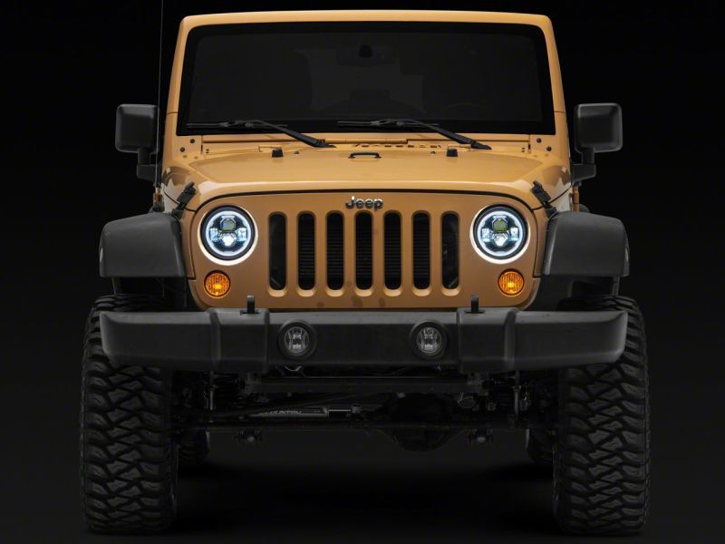 Raxiom 07-18 Jeep Wrangler JK Axial 7-In LED Headlights w/ DRL Turn Signals- Black Housing (Clear)