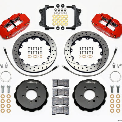 Wilwood Narrow Superlite 6R Front Hat Kit 12.88in Drill Red 06-12 Volkswagen GTI w/ Lines