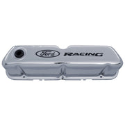 Ford Racing Logo Stamped Steel Valve Covers - Chrome