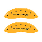 MGP 4 Caliper Covers Engraved Front & Rear With stripes/Dodge Yellow finish black ch