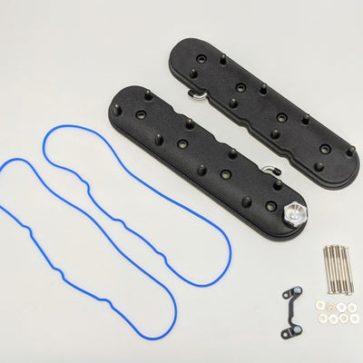 Granatelli 96-22 GM LS Standard Height Valve Cover w/Angled Coil Mount - Blk Wrinkle (Pair)