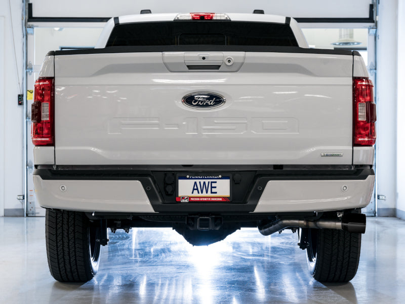 AWE 21+ Ford F150 Dual Side Exit Cat-Back Exhaust - 4.5in Diamond Black Tips *For Stock Y-Pipe Only
