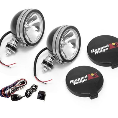 Rugged Ridge 6in Halogen Light Kit Black Steel Housings