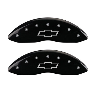 MGP 4 Caliper Covers Engraved Front & Rear Bowtie Black finish silver ch