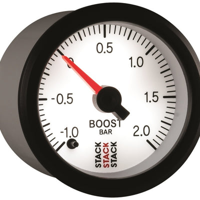 Autometer Stack 52mm -1 to +2 Bar (Incl T-Fitting) Pro Stepper Motor Boost Pressure Gauge - White