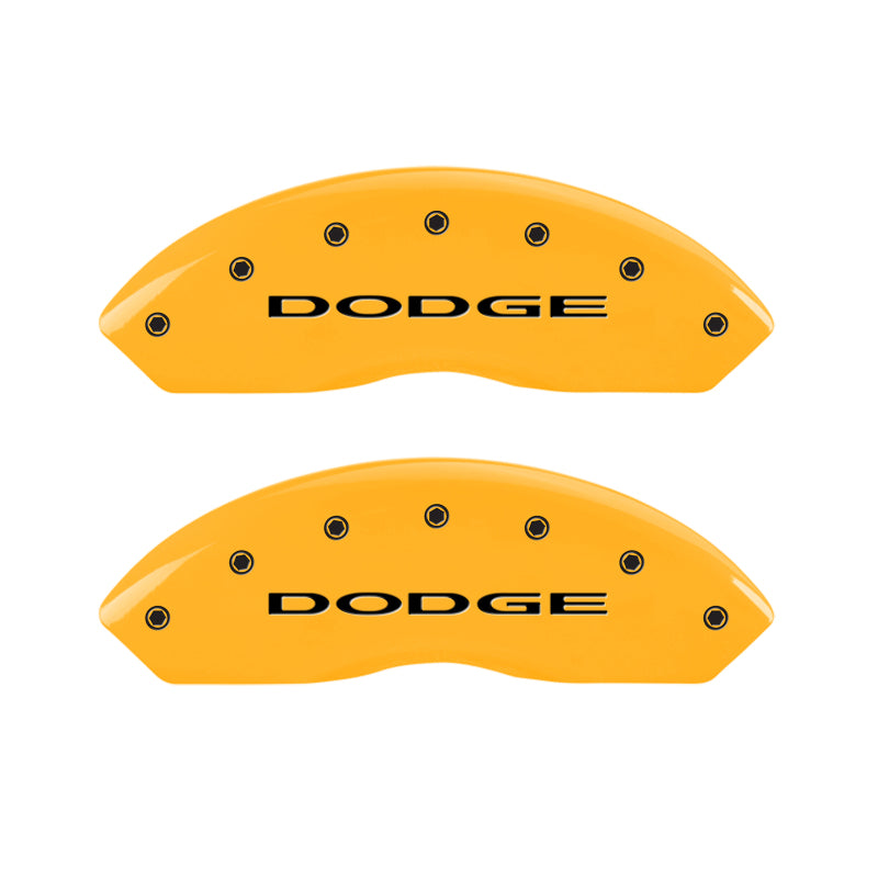 MGP 4 Caliper Covers Engraved Front & Rear With out stripes/Dodge Yellow finish black ch