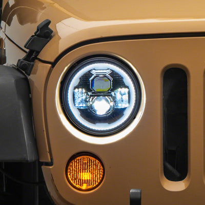 Raxiom 07-18 Jeep Wrangler JK Axial 7-In LED Headlights w/ DRL Turn Signals- Blk Housing (Clear)
