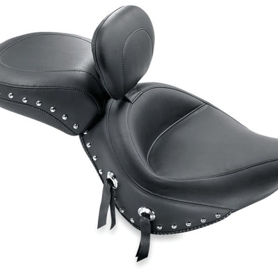 Mustang 84-06 Harley Standard Rear Tire Wide Touring Solo Seat w/Driver Backrest Studs - Black