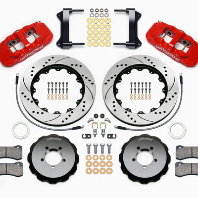 Wilwood AERO6 Front Hat Kit 14.00 Drilled Red 1999-2012 Subaru WRX w/Lines