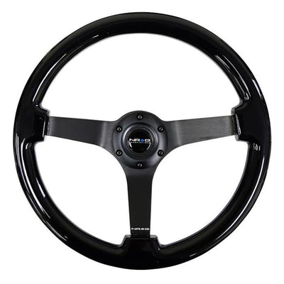 NRG Reinforced Steering Wheel Classic Wood Grain (350mm / 3in. Deep) Matte Black Solid 3-Spoke