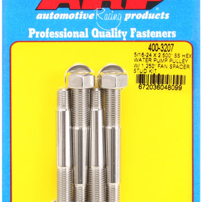 ARP 5/16-24 X 2.500 SS Hex Water Pump Pulley w/ 1.250in Fan Spacer Stud Kit