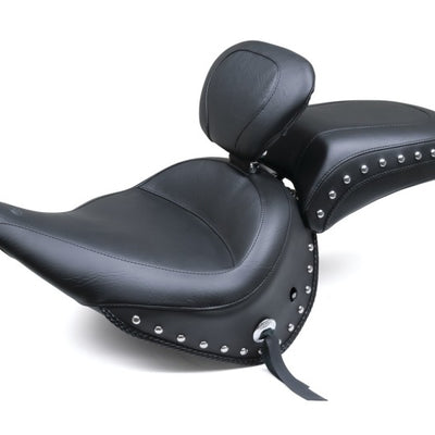 Mustang 05-17 Harley Deluxe(w/ Standard Rack) Wide Touring Solo Seat w/DBR Studs - Black