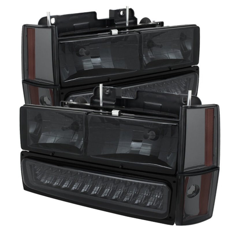 xTune GMC Yukon 92-93 Crystal Headlights w/ Corner & LED Bumper Smoke HD-JH-GMCCK88-LED-AM-SM-SET