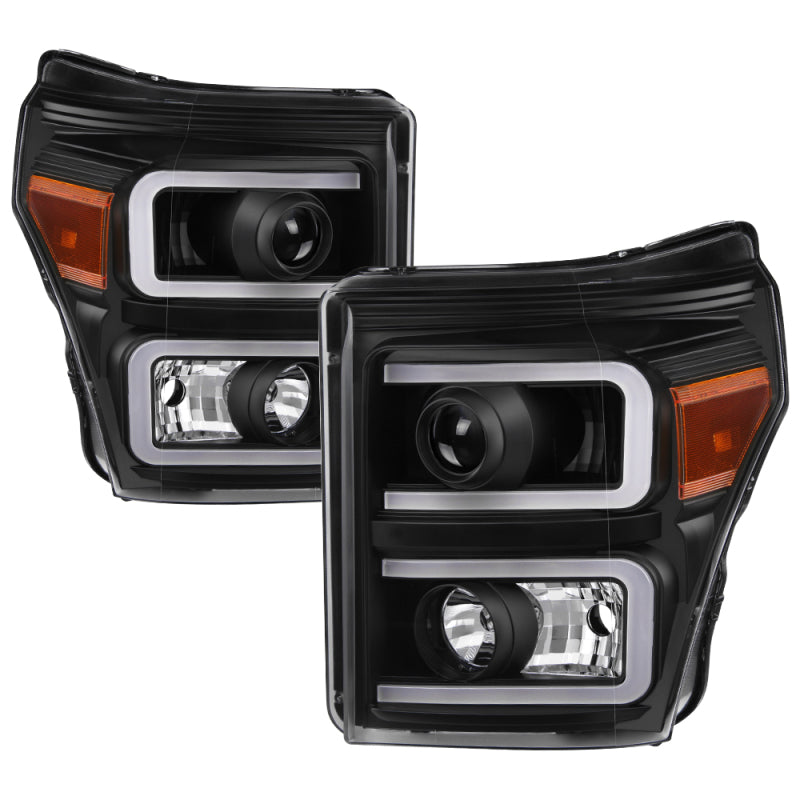 xTune Ford Super Duty 11-16 Projector Headlights Light Bar DRL Black PRO-JH-FS11-LBBRL-BK