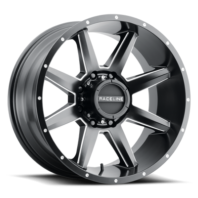 Raceline 954M Stryker 20x9in / 8x180 BP / 18mm Offset / 124.2mm Bore - Satin Black & Milled Wheel