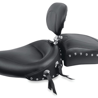 Mustang 82-03 Harley Sportster Wide Touring Solo Seat w/Driver Backrest Studs - Black