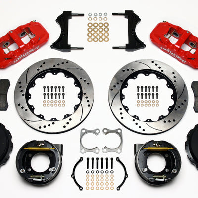 Wilwood AERO4 Rear P-Brake Kit 14.00in Drilled Red Big Ford Old Style 2.36in Offset
