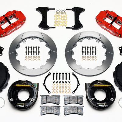 Wilwood Narrow Superlite 4R Rear P-Brk Kit 12.88in Red Mopar/Dana 2.36in Off w/Snap Ring Bearing