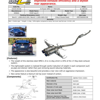 HKS Hi-Power Muffler SPEC-L2 FK8 K20C
