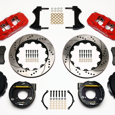 Wilwood AERO4 Rear P-Brake Kit 14.00in Drill Red Ford 8.8 w/2.5in Offset-5 Lug