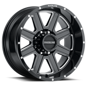 Raceline 940M Hostage 16x8in / 8x170 BP / 0mm Offset / 125.2mm Bore - Black & Milled Wheel